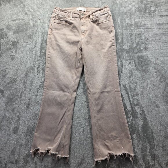 Vervet Jeans Womens 28 Beige Straight High Rise Fringe Hem Stretch Denim Pants - Picture 1 of 9